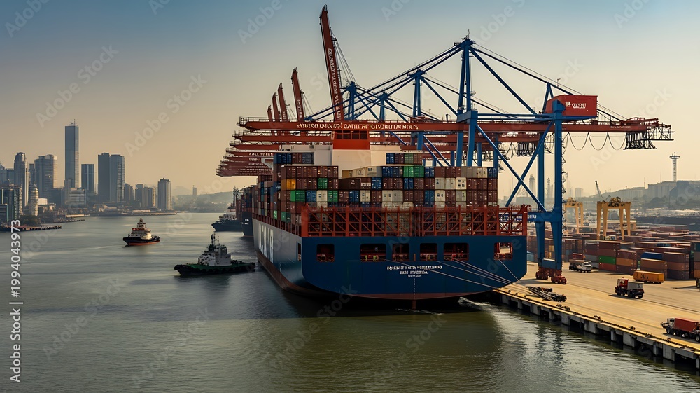Fototapeta premium container cargo freight ship with crane
