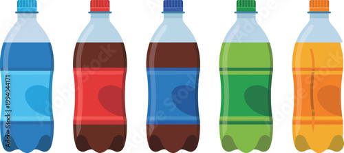 Water bottle icons, clean vector illustrations of plastic water bottles mineral water and carbonated drinks for packaging and label design projects.