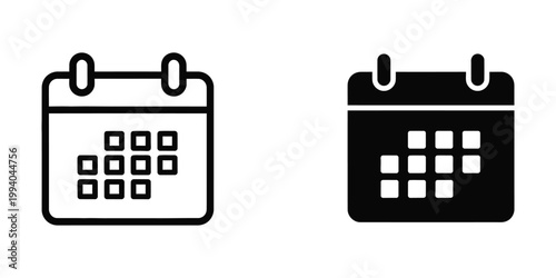 Contrast of a white and black calendar icon design with daily grids