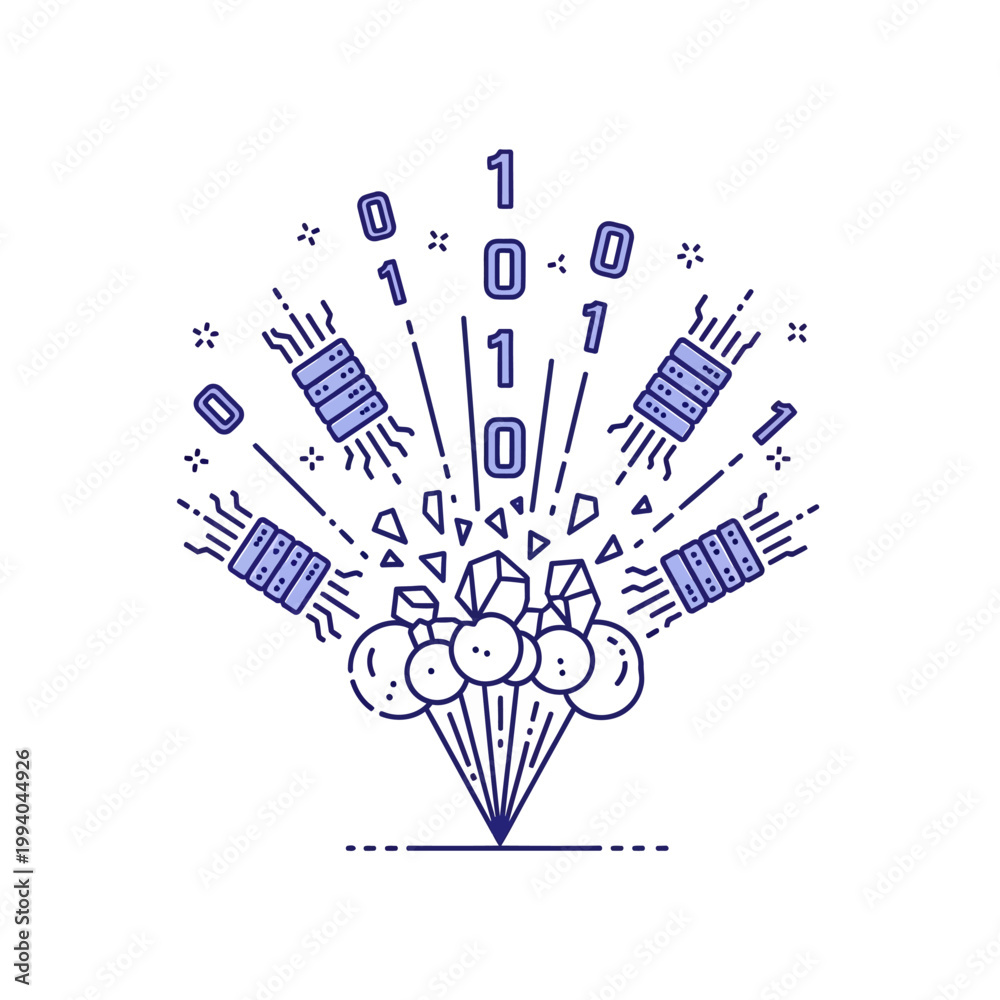 Fototapeta premium Fireworks exploding with binary code.