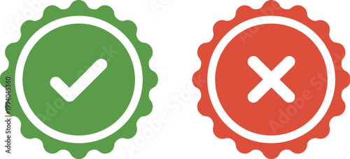 Checkmark and cross symbols, minimal green tick and red X icons for approval rejection success failure and interface feedback design system.