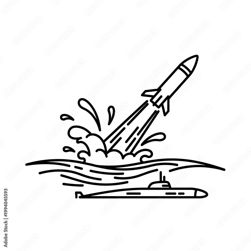 Fototapeta premium Rocket launching from submarine ocean.