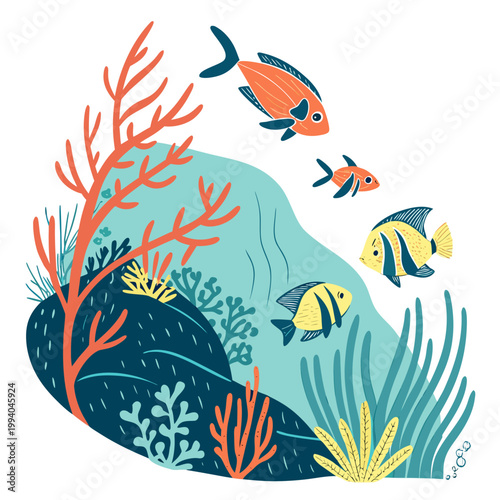 Photos Tropical angelfish exploring vibrant coral reef.