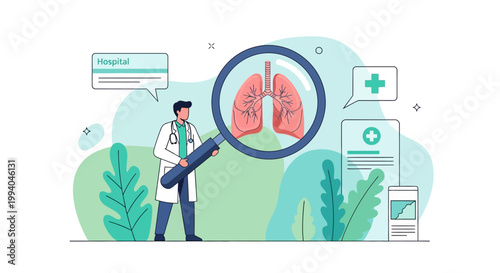 Doctor examines lungs with magnifying glass in hospital