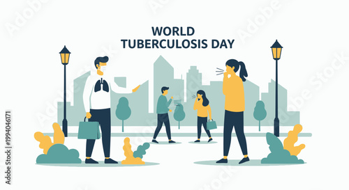 Illustration of people in a city park on World Tuberculosis Day, highlighting public health awareness