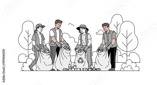 People collecting trash in a park.