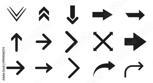 Collection of Black Arrows Pointing in Various Directions.