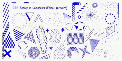 Abstract blue illustration with geometric shapes text and a film projector