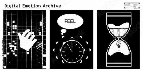 Digital emotion archive abstract black and white panels exploring feeling