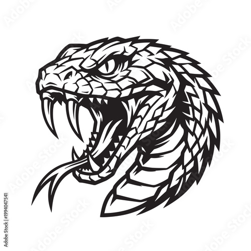 Fierce Viper Head with Open Mouth and Fangs.