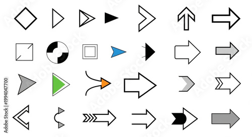 Collection of diverse arrow icons in various styles and colors.