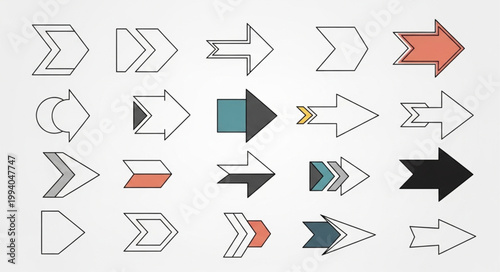 Collection of diverse arrow icons in various styles and colors.