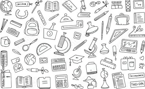 School stationery icons set for classroom supplies