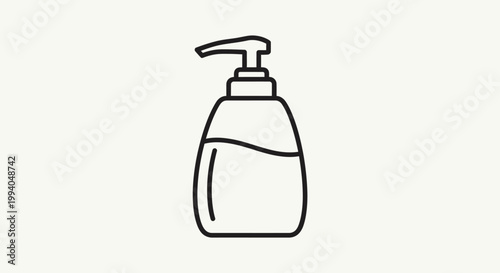 Modern line art illustration of a pump dispenser bottle for liquid soap, lotion, or sanitizer, symbolizing hygiene and essential personal care in a clean, simple design