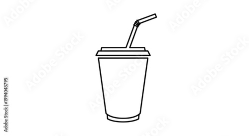 Outline illustration of a disposable cup with a straw, symbolizing a refreshing beverage