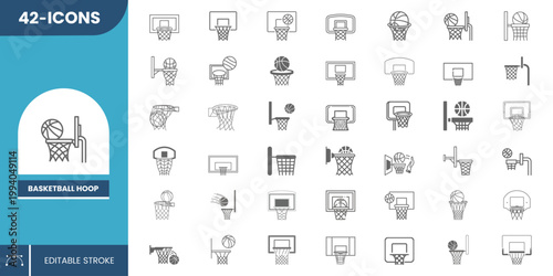Basketball Hoop Icon Pack – Modern Flat Vector Design for Sports, Court, Game and Training Use.