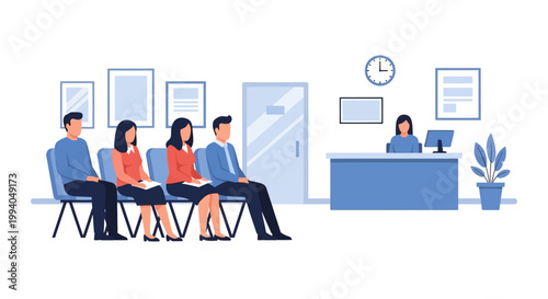 Waiting room with people sitting.