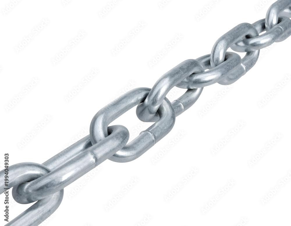 Fototapeta premium Metal chain links in a diagonal line against a white background