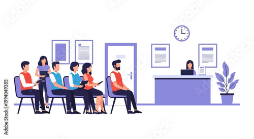 Waiting room with people sitting.