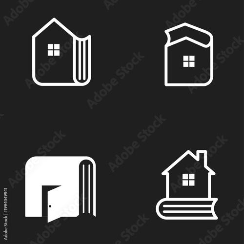Creative House and Book Combination Logos for Learning, Home Library, and Real Estate Education