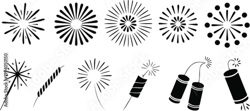 fireworks safety and warning icons set