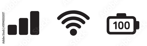 Signal bars wi fi symbol and battery indicator on transparent background illustration.