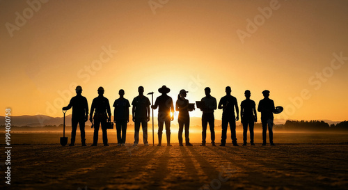 Silhouette-Of-Diverse-Workforce-Standing-Together-At-Sunrise