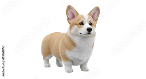 Cute Pembroke Welsh Corgi Dog Standing on White Background