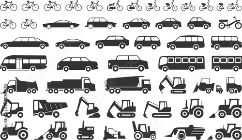 Farm tractors harvesters and implements silhouettes