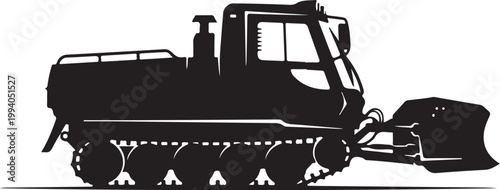 Black silhouette snow groomer, snowcat vehicle, winter sports equipment, vector illustration