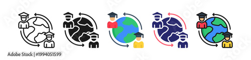 Student Exchange Multiple Style Icon Set Collection. 