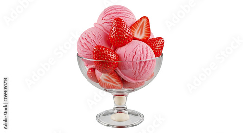Strawberry Ice Cream Sundae in a Glass Bowl
