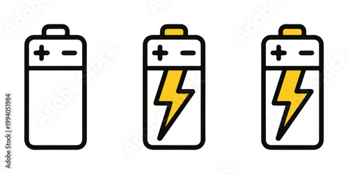 Vertical battery icons with yellow lightning bolt symbol showing charging status and energy capacity.