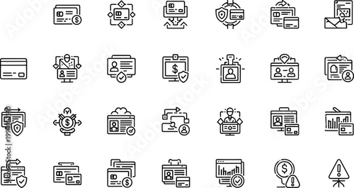 Digital identity verification security outline icon set authentication profile access protection editable stroke vector business interface collection