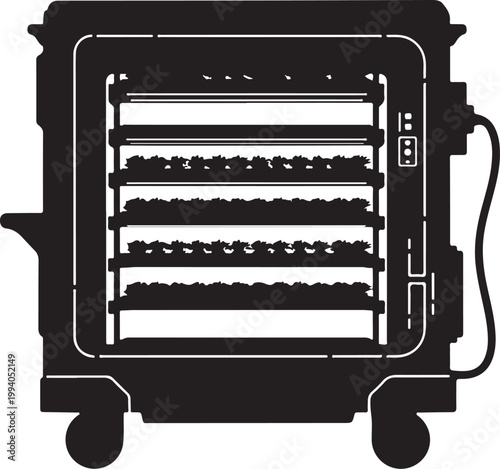 Dehydrator, food dehydrator, drying rack, kitchen appliance, black silhouette, vector