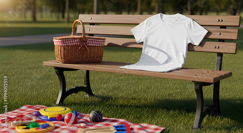 Picnic setup on park bench outdoors.