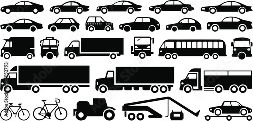 City bus coach and public transit silhouettes