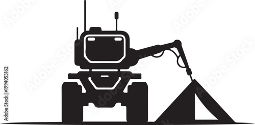 Black silhouette excavator, heavy machinery, construction equipment, industrial icon