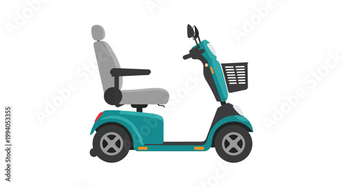 Modern vector graphic illustration of an aqua blue electric mobility scooter for personal transport.