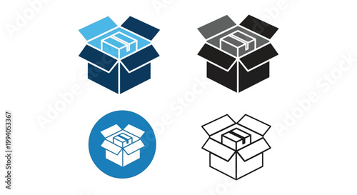 Cardboard boxes appear as stylized icons for logistics services.