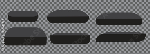 Empty black, white rectangular, circle,  podium, top table mockup. Abstract 3d cylinder pedestal or product display stand.  Vector set of realistic isolated podium platform in abstract stage
