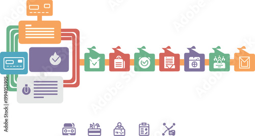 Business workflow automation process illustration task management system integration approval routing digital operations vector enterprise technology concept