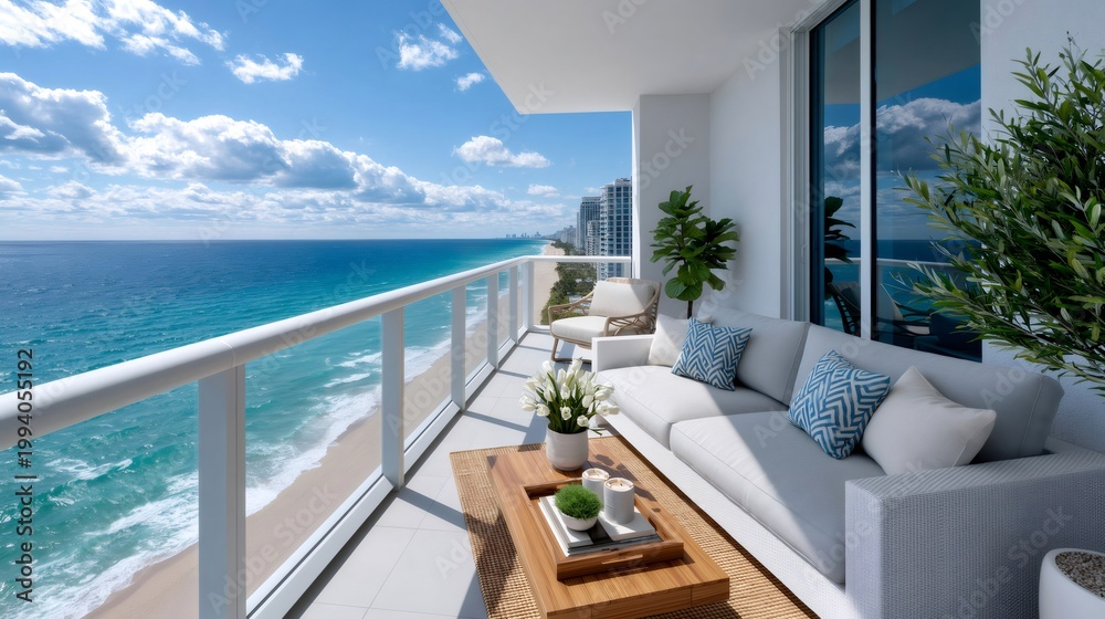 Obraz premium Balcony overlooking beach and ocean view condo living