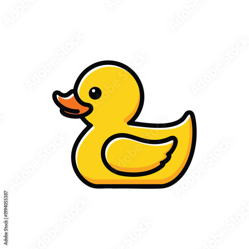 Cute yellow rubber duck cartoon character isolated on white.