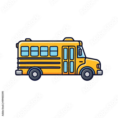 Cartoon Yellow School Bus Vector Illustration.