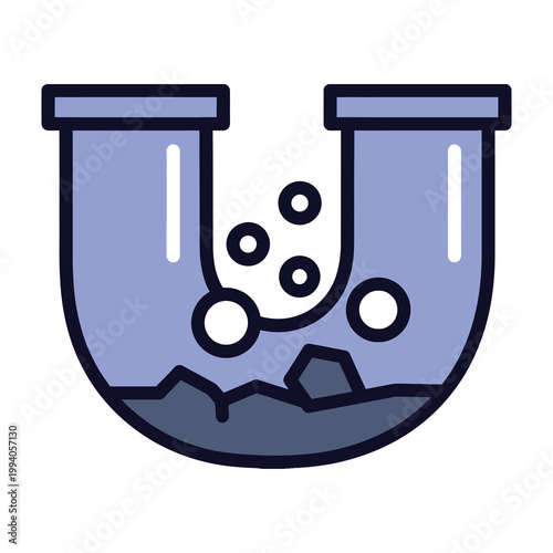 Blue laboratory beaker with bubbles and sediment
