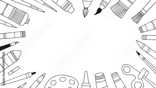 Art supplies border for poster and flyer