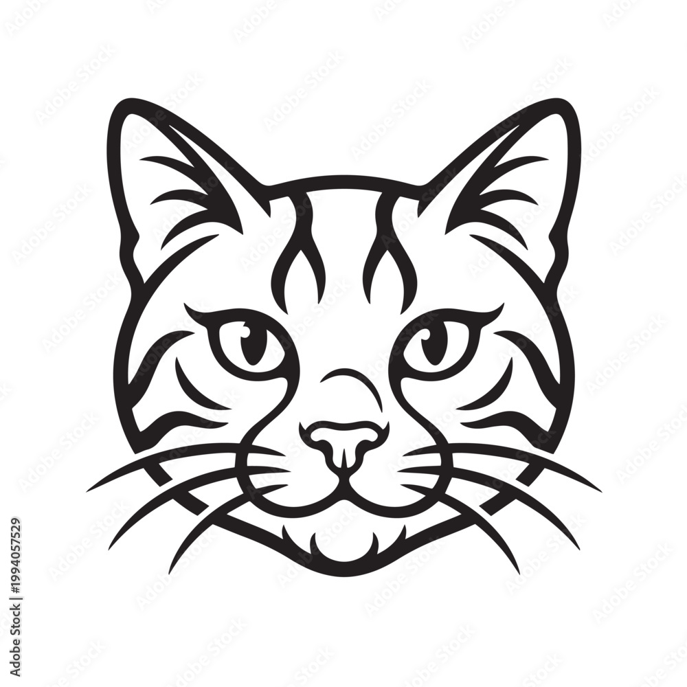 Fototapeta premium Stylized Cat Head Outline Illustration.
