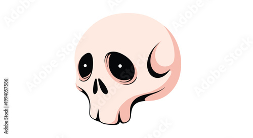 Artistic and stylized illustration of a human skull with large dark eye sockets and a soft pinkish tone on a white background.