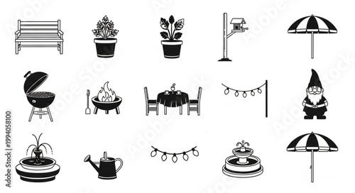 Collection of Outdoor Garden and Patio Icons.